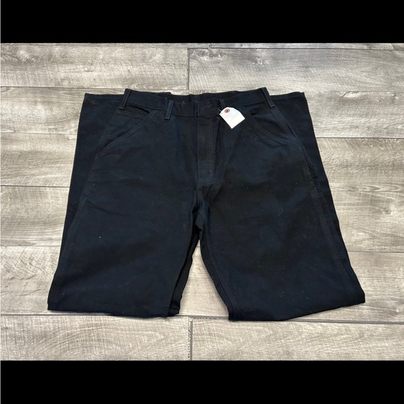 L New Carhartt B11 Dungaree Duck Mens Washed Work Black Rugged Pants Size 33X34